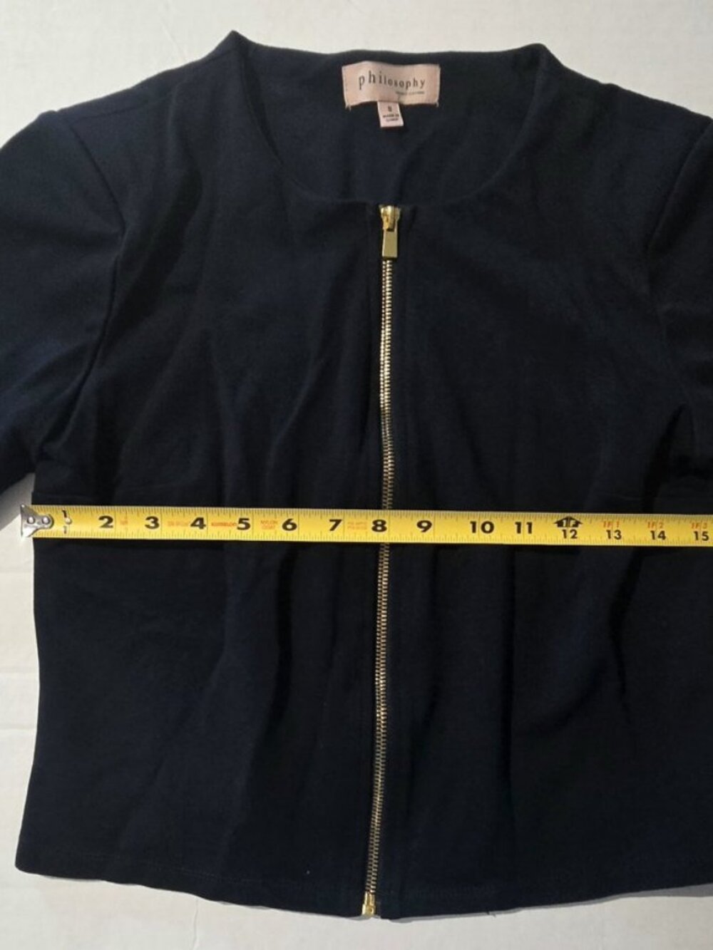 Philosophy Women's S Navy Ponte Knit Zip Front Jacket Gold Zipper Collarless